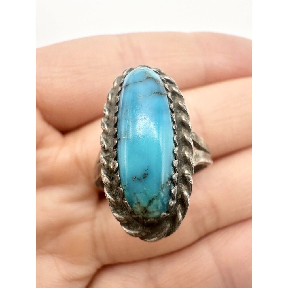 Vintage Native American sterling silver Turquoise ring size 6.26 READ
